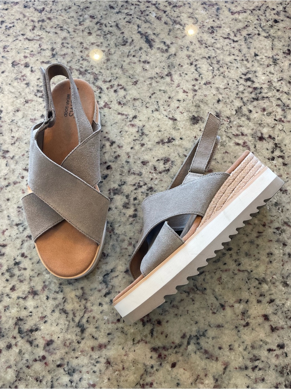 Toms “Diana” Crisscross suede Slingback Platform Sandals - Light Gray 10